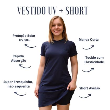 Imagem de Kit Vestido UV Manga Curta + Shorts Saída De Praia Moda Praia Evangélica Piscina