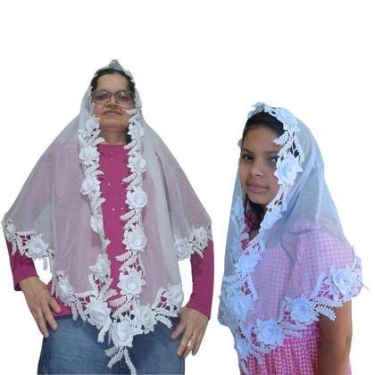 Imagem de Kit Véu CCB Mãe e Filha Rosas 3D