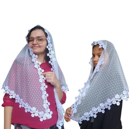 Imagem de Kit Véu CCB Mãe e Filha Tule Poá Bolinha