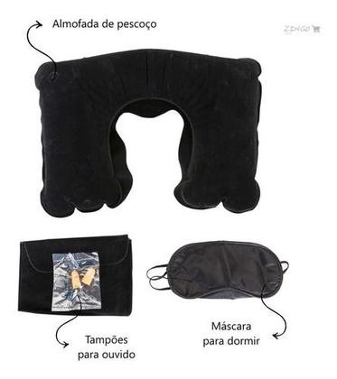 Imagem de Kit Viagem Almofada Pescoço Inflável Avião Máscara Dormir