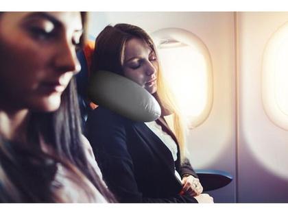 Imagem de Kit Viagem Almofada Pescoço Inflável Avião Máscara Dormir