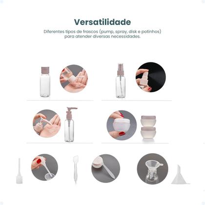Imagem de Kit Viagem De 9 Frascos Pote Silicone 60ml Necessaire Viagem
