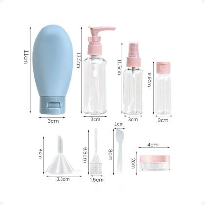 Imagem de Kit Viagem De 9 Frascos Pote Silicone 60ml Necessaire Viagem