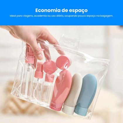 Imagem de Kit Viagem De 9 Frascos Pote Silicone 60ml Necessaire Viagem