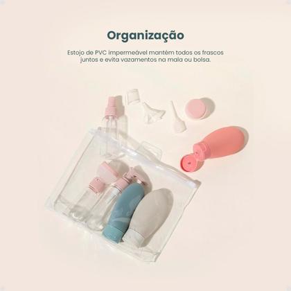 Imagem de Kit Viagem De 9 Frascos Pote Silicone 60ml Necessaire Viagem