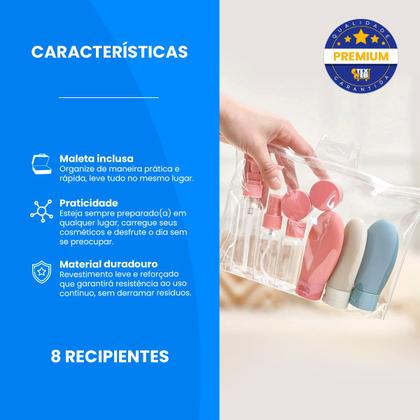 Imagem de Kit Viagem De 9 Frascos Pote Silicone 60ml Necessaire Viagem