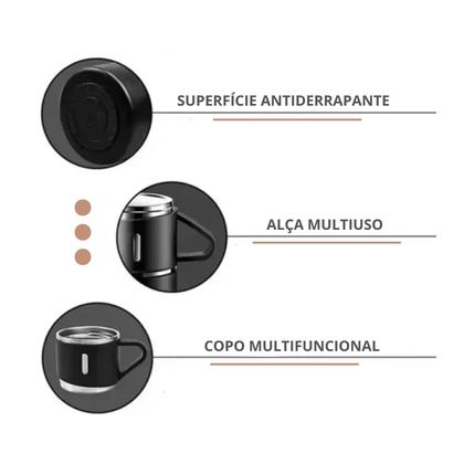 Imagem de Kit Viagem Trabalho Garrafa Térmica 500ml Inox Com 3 Xícaras
