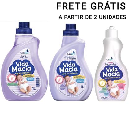 Imagem de Kit Vida Macia. Amaciante 1L, Lava Roupa 1L e Tira Manchas 500ml