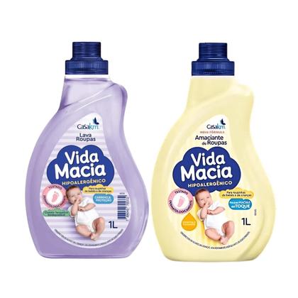 Imagem de Kit vida macia lava roupas 1l e amaciante 1l