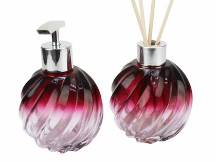 Imagem de Kit Vidros Banheiro Lavabo Espiral 250ml Degrade Vinho Saboneteira Luxo Aromatizador De Varetas