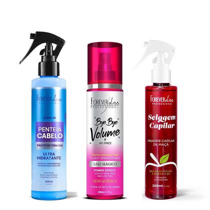 Imagem de Kit Vinagre de Maça, Penteia Cabelo e Bye Bye Forever Liss
