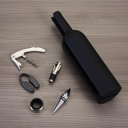 Imagem de Kit Vinho 6 Peças Abridor Saca Rolha Em Forma De Garrafa