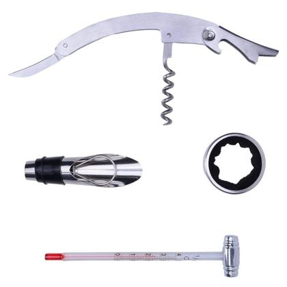 Imagem de Kit Vinho Com 4 Acessórios Inox E Tabuleiro Jogo De Xadrez