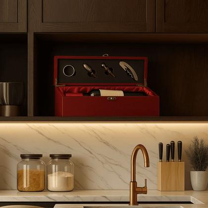 Imagem de Kit Vinho Com 5 Peças Com Estojo E Porta Vinho De Madeira