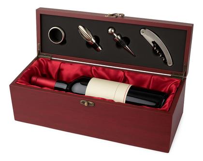 Imagem de Kit Vinho Com 5 Peças Com Estojo E Porta Vinho De Madeira