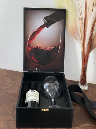 Imagem de Kit Vinho Tinto 375ml + Taça Vidro 480ml + Caixa Presente