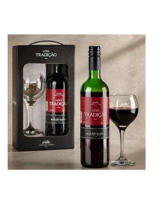 Imagem de Kit Vinho Tradição Bordô Tinto Suave com 1 Taça - 750ml