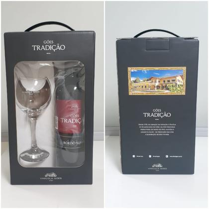 Imagem de Kit Vinho Tradição Bordô Tinto Suave com 1 Taça - 750ml