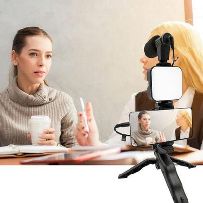 Imagem de Kit Vlogger Streamer Podcast Profissional C/ Controle Tripe