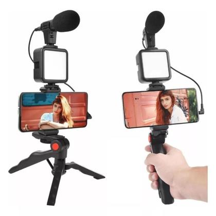 Imagem de Kit Vlogging Profissional Microfone Sem Fio Tripé Luz