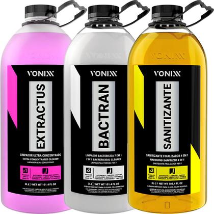 Imagem de Kit Vsc Limpeza De Estofados Sofá Tecidos Tapete Carpetes Extractus Bactran Sanitizante 3L 5L Vonixx