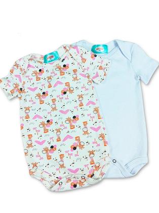 Imagem de Kit WeeKids com 2 Bodys - Branco e Estampado de Girafinha - Tecido Suedine 100% Algodão