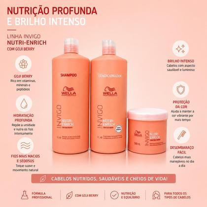 Imagem de Kit Wella Professionals Invigo NutriEnrich Shampoo 1L Condicionador 1L Máscara 500ml Nutrição Profunda