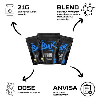 Imagem de Kit Whey Protein Blend Isolado Concentrado 1kg + Creatina 100% Pura 300g + Pré Treino 300g + Shaker