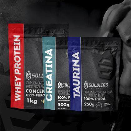 Imagem de Kit: Whey Protein Concentrado 1Kg + Creatina Monohidratada 500g + Taurina 250g - 100% Importado - Soldiers Nutrition