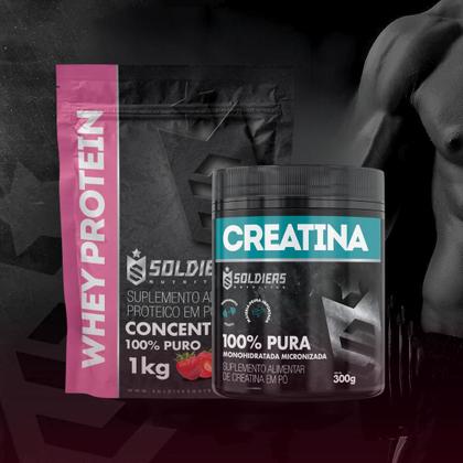 Imagem de Kit: Whey Protein Concentrado 1Kg + Creatina Monohidratada Pote 300g - 100% Pura Importada - Soldiers Nutrition