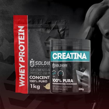 Imagem de Kit: Whey Protein Concentrado 1Kg + Creatina Monohidratada Pote 300g - 100% Pura Importada - Soldiers Nutrition