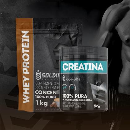 Imagem de Kit: Whey Protein Concentrado 1Kg + Creatina Monohidratada Pote 300g - 100% Pura Importada - Soldiers Nutrition