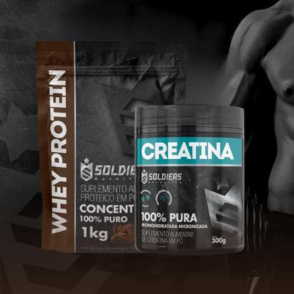 Imagem de Kit: Whey Protein Concentrado 1Kg + Creatina Monohidratada Pote 300g - 100% Pura Importada - Soldiers Nutrition