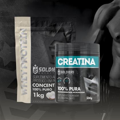 Imagem de Kit: Whey Protein Concentrado 1Kg + Creatina Monohidratada Pote 300g - 100% Pura Importada - Soldiers Nutrition