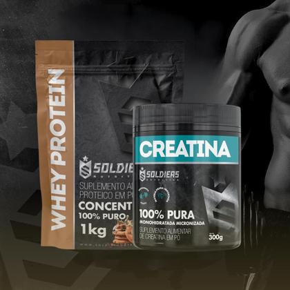 Imagem de Kit: Whey Protein Concentrado 1Kg + Creatina Monohidratada Pote 300g - 100% Pura Importada - Soldiers Nutrition