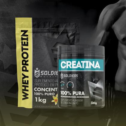 Imagem de Kit: Whey Protein Concentrado 1Kg + Creatina Monohidratada Pote 300g - 100% Pura Importada - Soldiers Nutrition