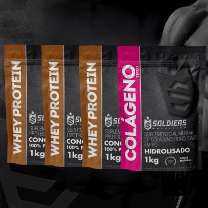 Imagem de Kit: Whey Protein Concentrado 3Kg + Colágeno Hidrolisado 1Kg - 100% Importado - Soldiers Nutrition