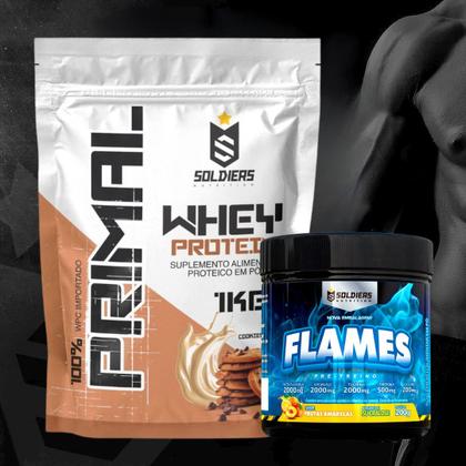 Imagem de Kit: Whey Protein Primal 1Kg 100% Importado + Pré- Treino Flames - Soldiers Nutrition