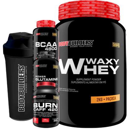 Imagem de Kit Whey Protein Waxy Whey - 2kg Bau + Cafeína + BCAA 250 Cáps + Glutamina + Coq 600ml- Bodybuilders