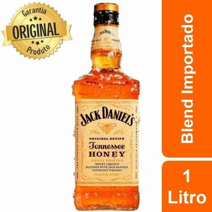 Imagem de Kit Whisky Jack Honey 1l Presente + 2 Copos Vidro + Dosador