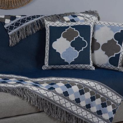 Imagem de Kit Xale Para Sofá Com Franja Grécia 5 Peças 1,35m x 1,35m Tecido Jacquard