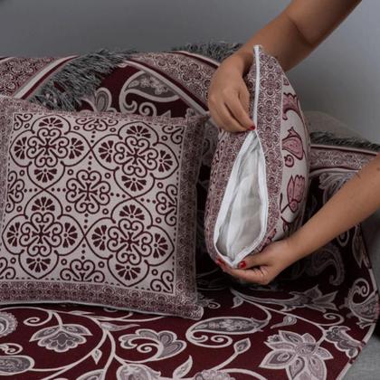 Imagem de Kit Xale Para Sofá Com Franja Grécia 5 Peças 1,35m x 1,35m Tecido Jacquard