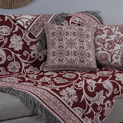 Imagem de Kit Xale Para Sofá Com Franja Grécia 5 Peças 1,35m x 1,35m Tecido Jacquard