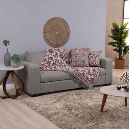 Imagem de Kit Xale Sofá Com Almofadas Cheias Jacquard 5Pçs Dupla Face