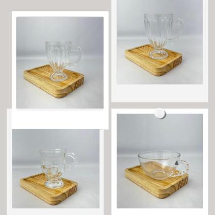 Imagem de Kit Xícara de Chá Café Pires Retangular de Madeira Cafezinho