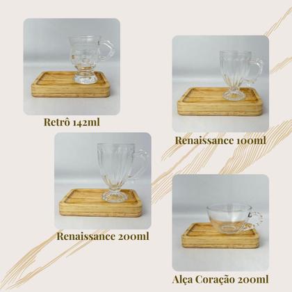 Imagem de Kit Xícara de Chá Café Pires Retangular de Madeira Cafezinho