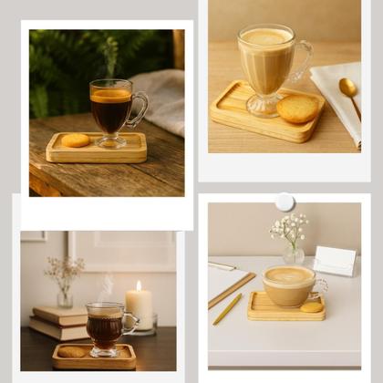 Imagem de Kit Xícara de Chá Café Pires Retangular de Madeira Cafezinho