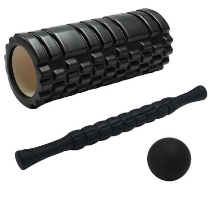 Imagem de Kit Yoga Pilates 5 Peças: Rolo Espuma, Bastão Massageador, Bolas e Faixa Elástica
