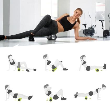 Imagem de Kit Yoga Pilates Fisioterapia com 5 Peças Bastão massageador Rolo de Espuma Bolas de Massagem Lisa e com Textura Faixa Elastica e Bolsa Versátil