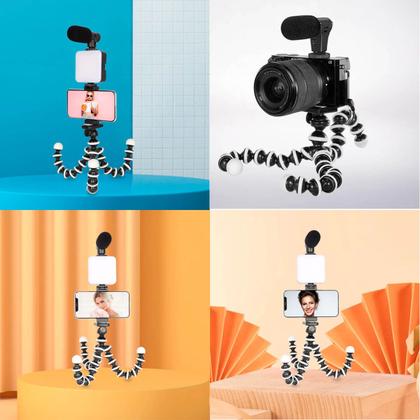 Imagem de Kit Youtuber com Tripé, LED 49 Lâmpadas e Microfone Direcional  Gravações Profissionais